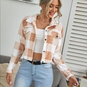 Button Front Drop Shoulder Buffalo Plaid Jacket